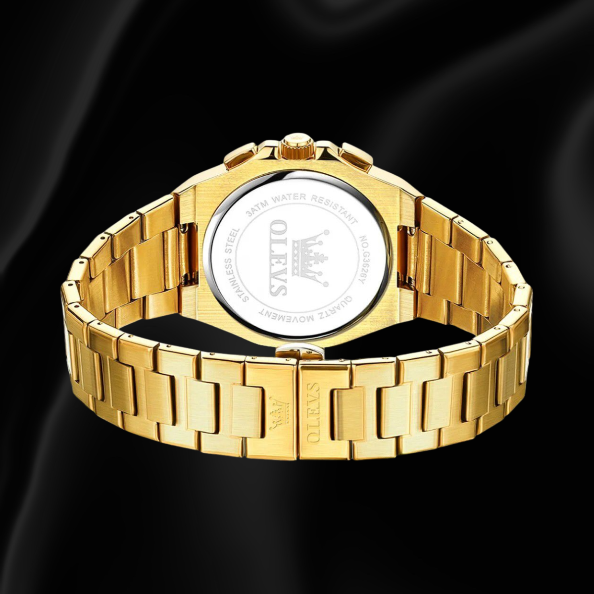 OLEVS Gold Men’s Quartz Watch with Octagonal Black Dial & Date Display