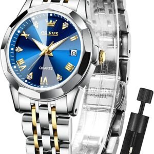 OLEVS Women’s Luxury Diamond Quartz Watch with Blue Dial