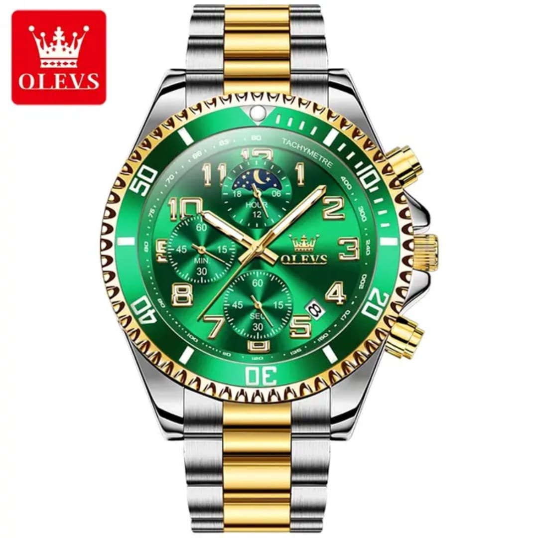 OLEVS Two-Tone Gold & Silver Men’s Quartz Watch with Green Dial