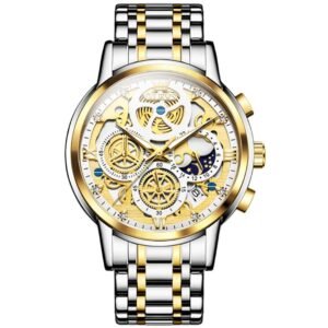 OLEVS Two-Tone Men’s Chronograph Quartz Watch with Sun & Moon Dial