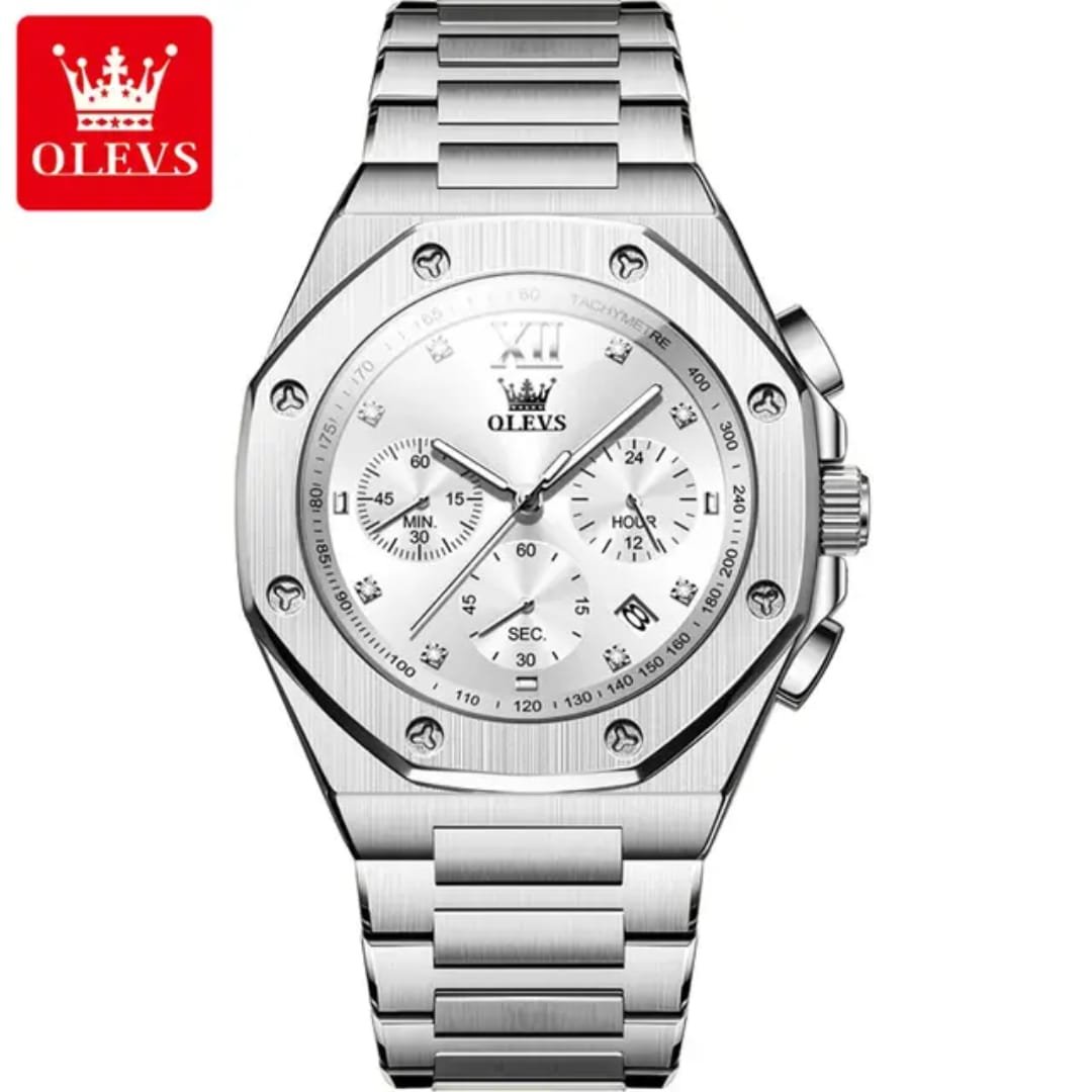 OLEVS Men’s Quartz Business Stainless Steel Watch with Day-Date Display & Luminous Dial