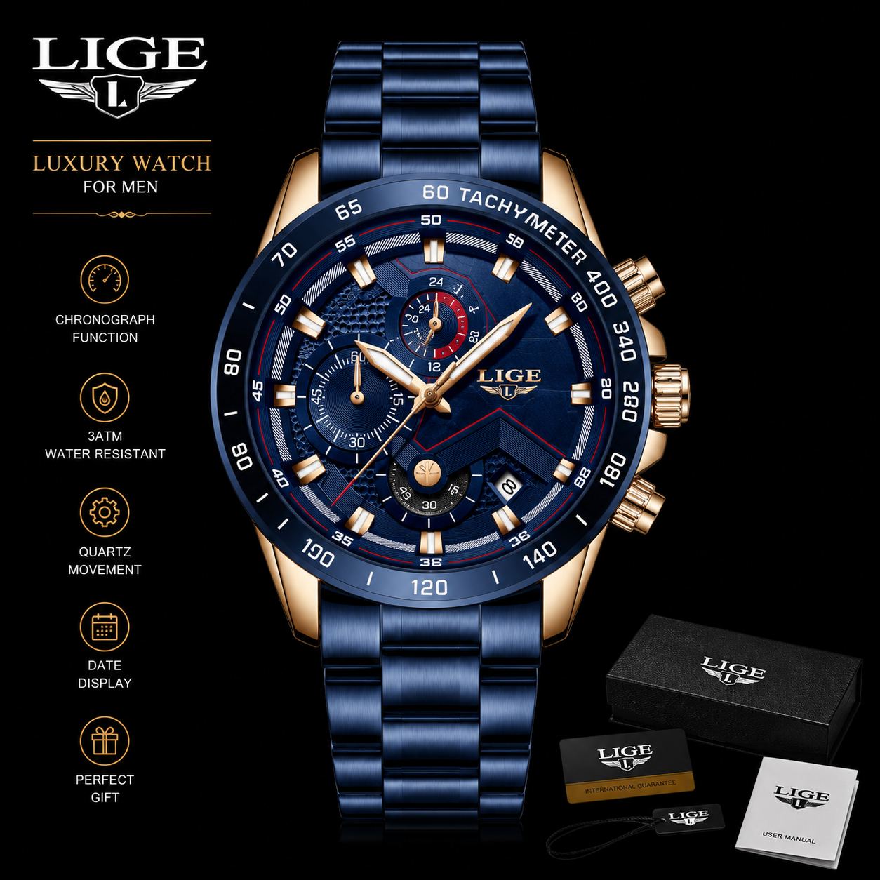 LIGE Men’s Chronograph watch