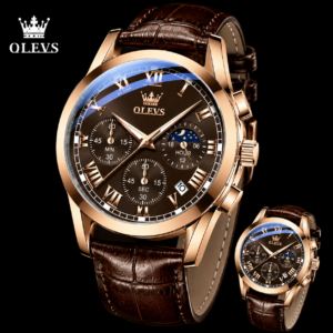 OLEVS Men’s Brown Leather Watch