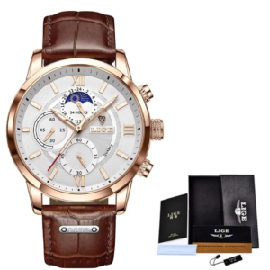 LIGE leather chronograph watch