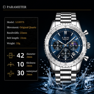 LIGE Luxury Blue Dial Watch