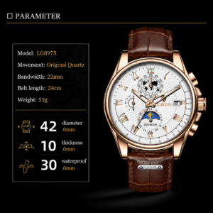 LIGE Brown Leather Watch