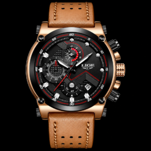 LIGE Chronograph Leather Strap Watch