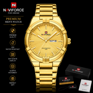 NAVIFORCE Gold Day-Date Stainless Steel Men’s Watch – Luxury Quartz Watch UAE